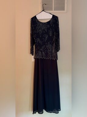 jkara navy beaded dress J Kara | Dresses | J Kara Womens 34 Floral Pop Over Gown Red Hanger Stretchy Bootcut PRESPRINGSALE Shimmer through the night Color:BUTTER